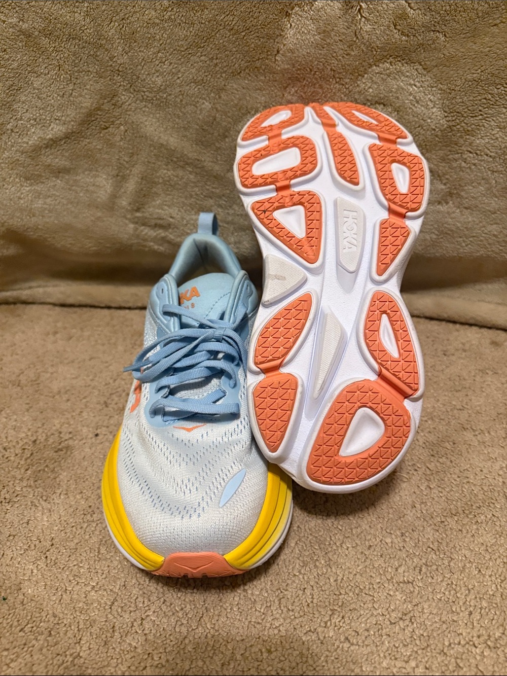 Hoka Women's Light Blue & Yellow Bondi-Style Running Shoes - Picture 4 of 5